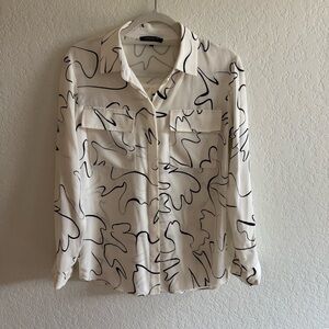 White and Black Abstract silk Print Blouse